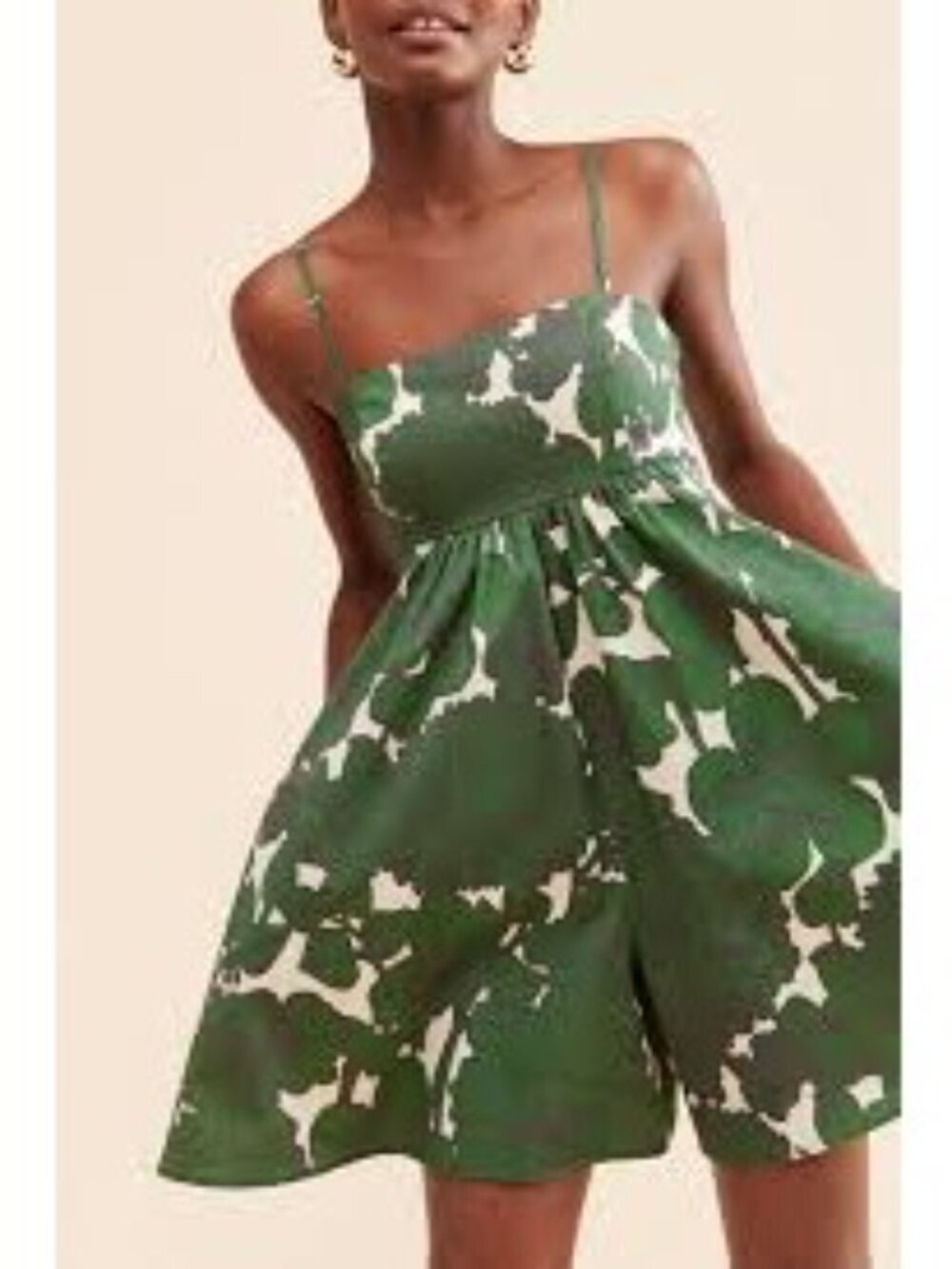Hutch Anthropologie Green Floral Bandeau Spaghetti Strap Romper XS Cotton Blend